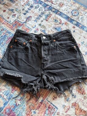 Levi's Black Distressed Frayed Hem Jean Shorts